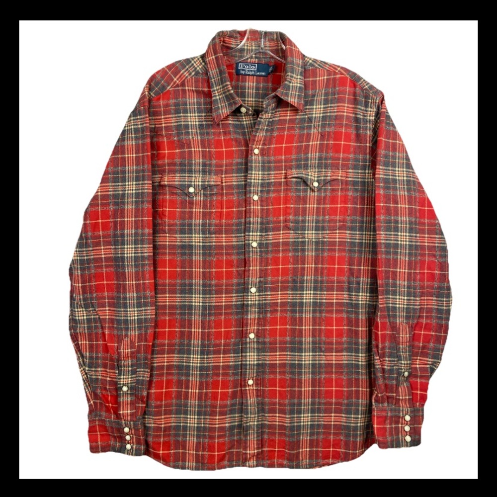 Vintage polo ralph Lauren pearl snap long sleeve shirt men’s large red cotton